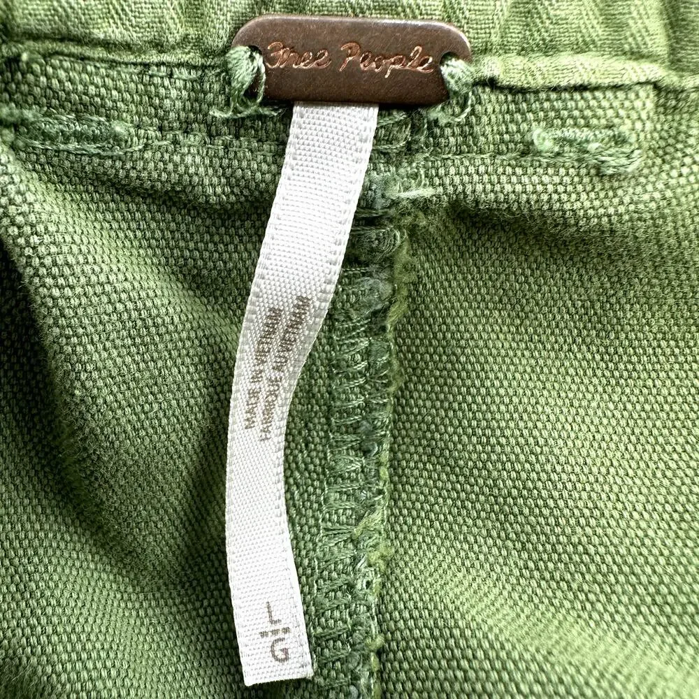 Free People Lights Down Rolled Tapered Leg Pants Relaxed Fit Belted Green Large
